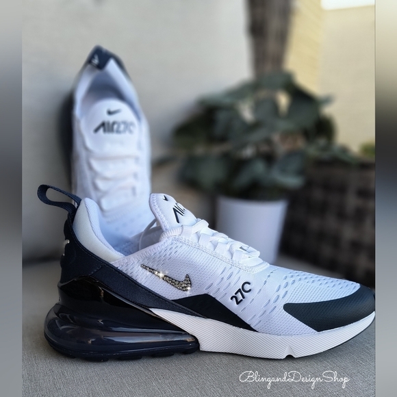 Bling Nikes Air Max 270 Sneakers Shoes with Clear Crystals Womens White Teal - Picture 6 of 9